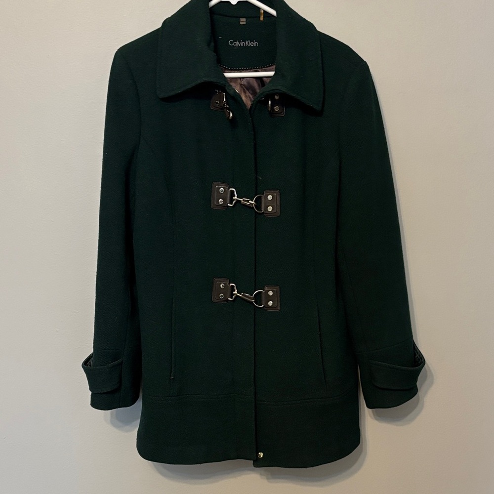 Calvin Klein Women's Dark Green Toggle Pea Coat